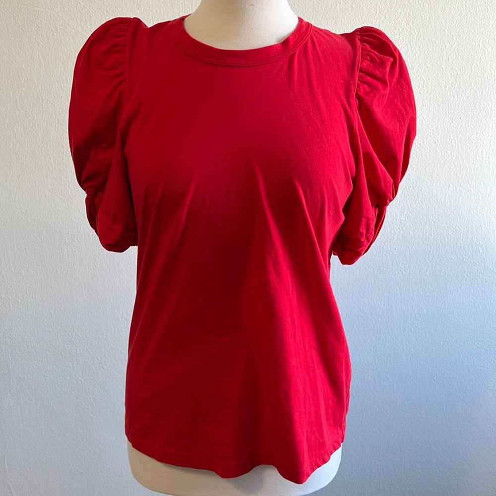 A.L.C. Puff Sleeve Tee in Bright Red
